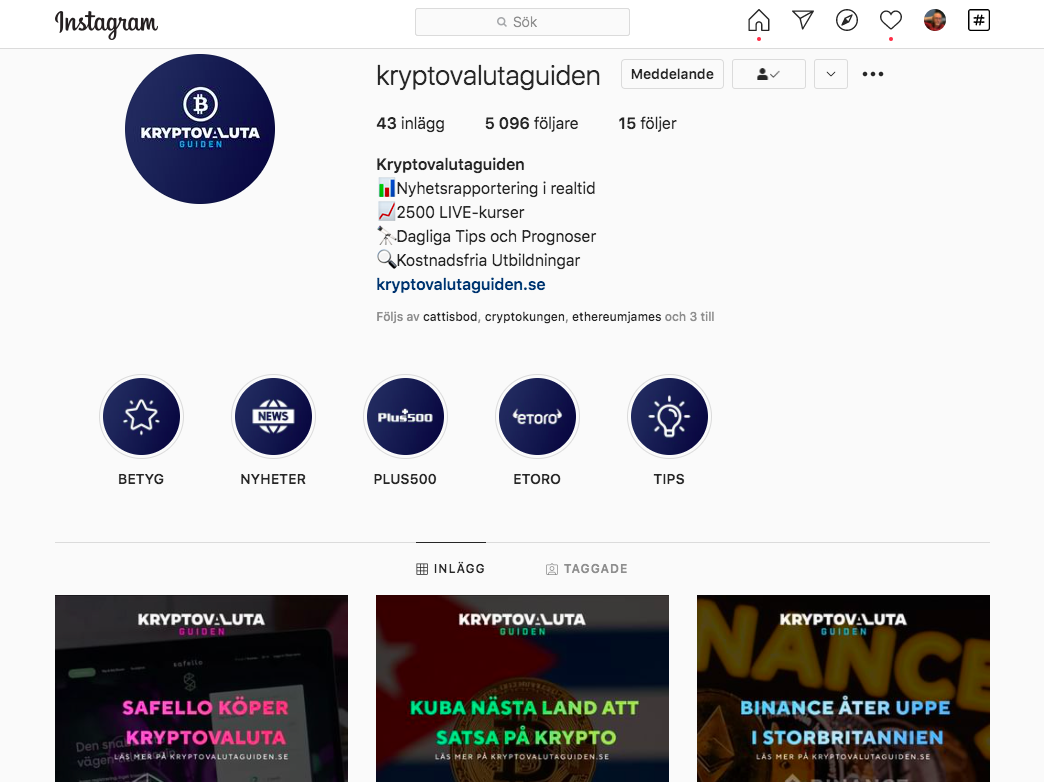 Kryptovaluta Nyheter på Instagram