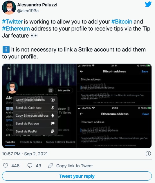 Twitter Adderar Ny Funktion För BTC och ETH