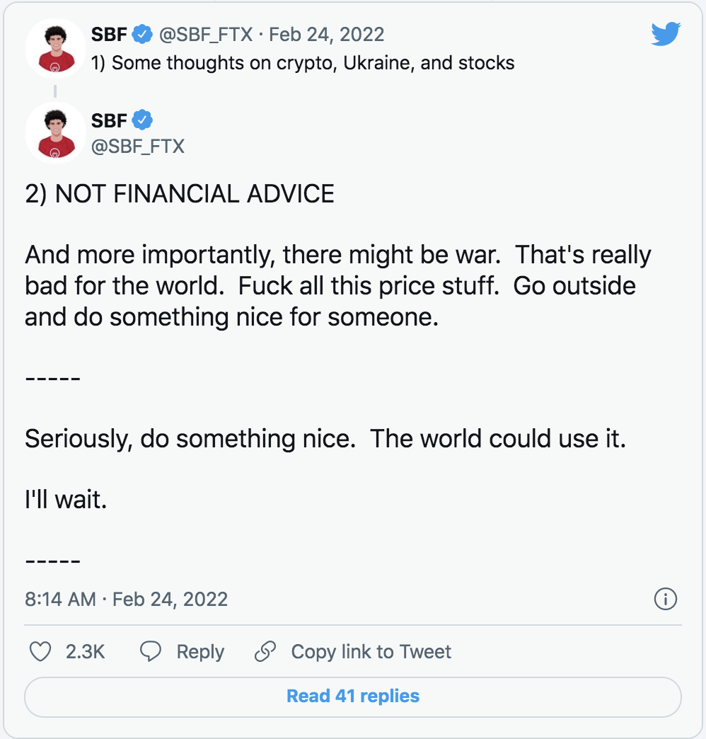 SBF Tweetar om Putins krig