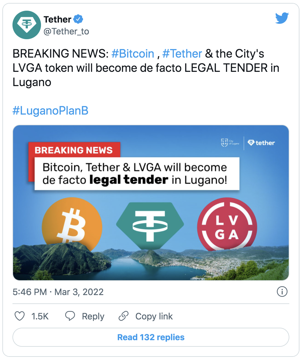 Lugano Gör Kryptovaluta Lagligt betalningsmedel