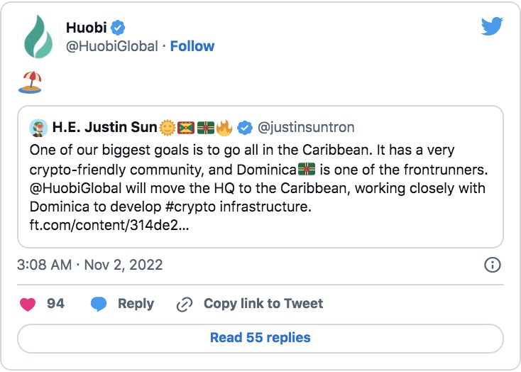 HUOBI FLYTTAR TILL KARIBIEN