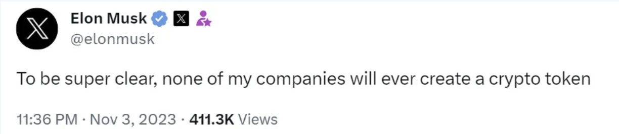 Elon Musk inga krypto tokens från mina bolag