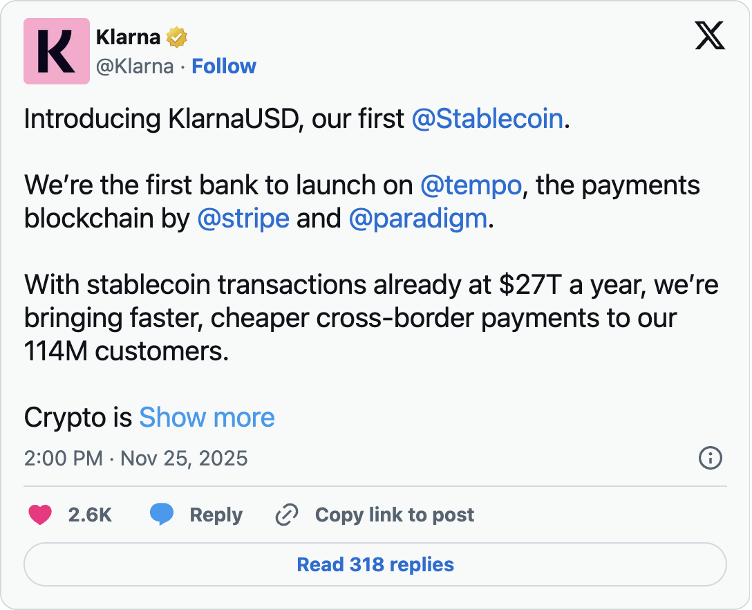 Klarna ger sig in i kryptobetalaningar och lanserar egen stablecoin - KlarnaUSD