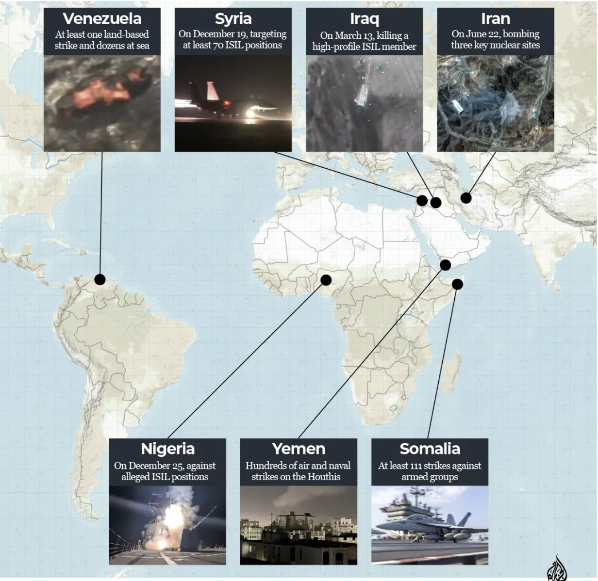 Donald Trumps bombningar och krig 2025